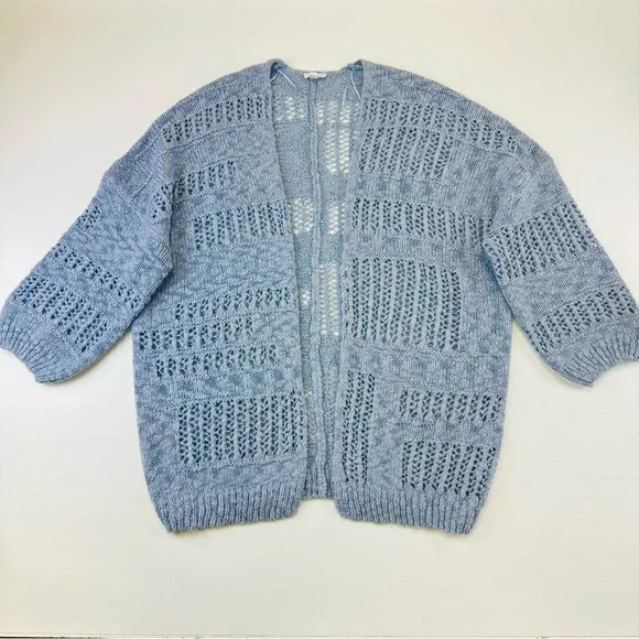 Bucketlist Holes Pattern Oversized Cardigan Medium Cool Blue Romantic Bohemian - Picture 6 of 14